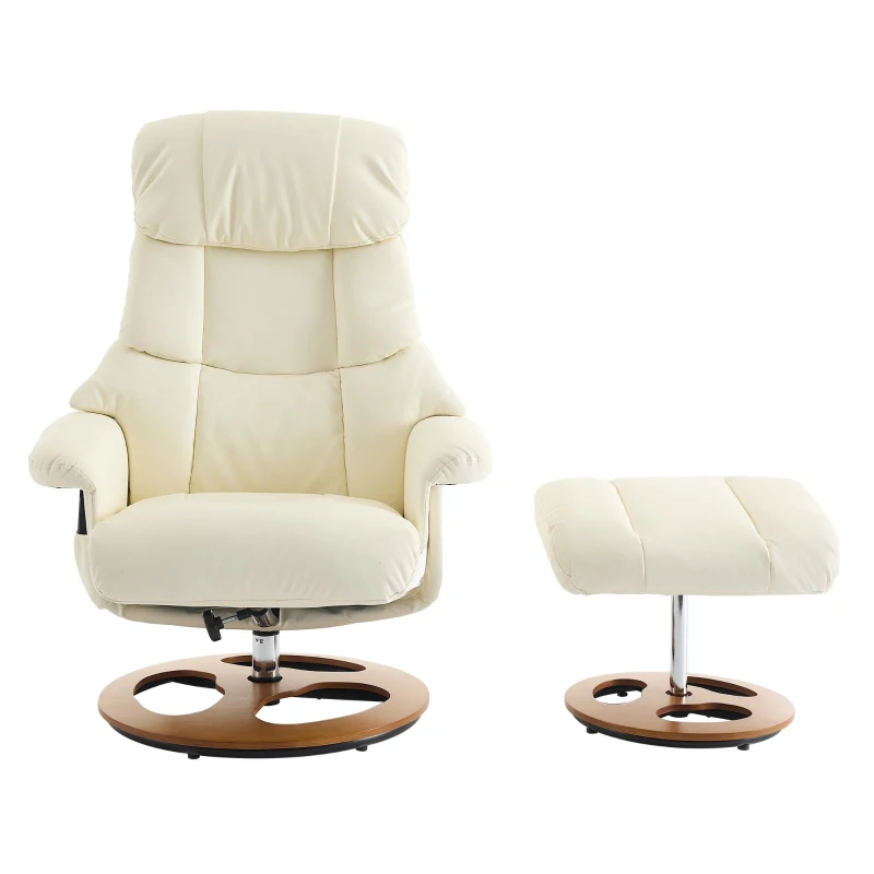 Poltrona relax girevole con funzione massaggiante e riscaldante, schienale e poggiapiedi regolabili, in tessuto PU, 81x83.5x111 cm, Bianco