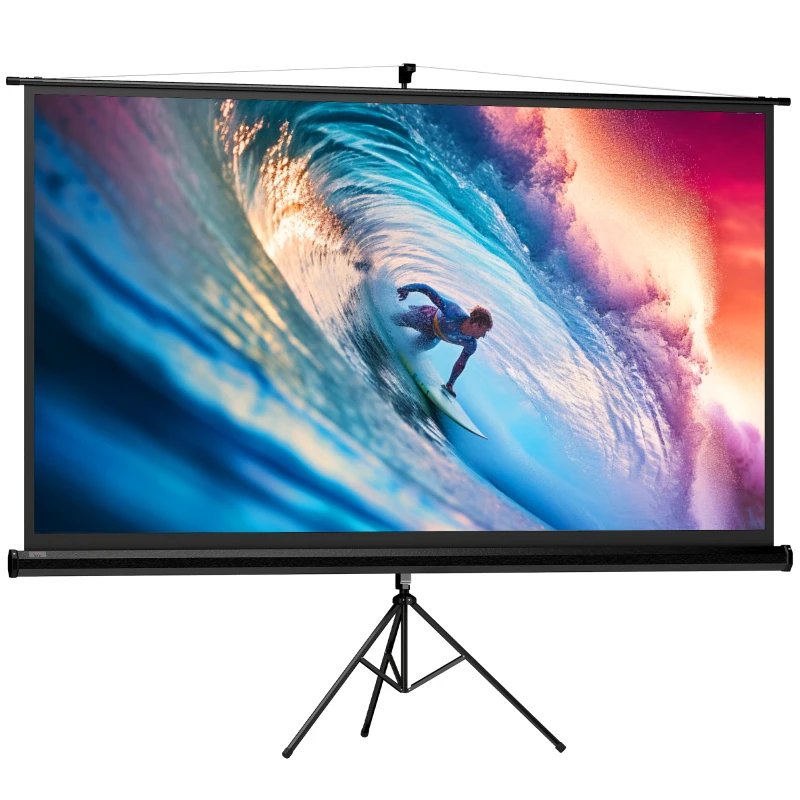 HOMCOM Pantalla de Proyección con Soporte Portátil 100 Pulgadas Formato 16:9 con Altura Ajustable 221x124 cm Negro