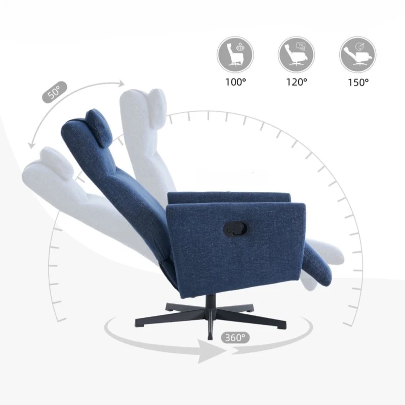 Fauteuil relax confortable avec fonction d'inclinaison, avec socle pivotant et dossier réglable, 67x80,5x110 cm, Bleu