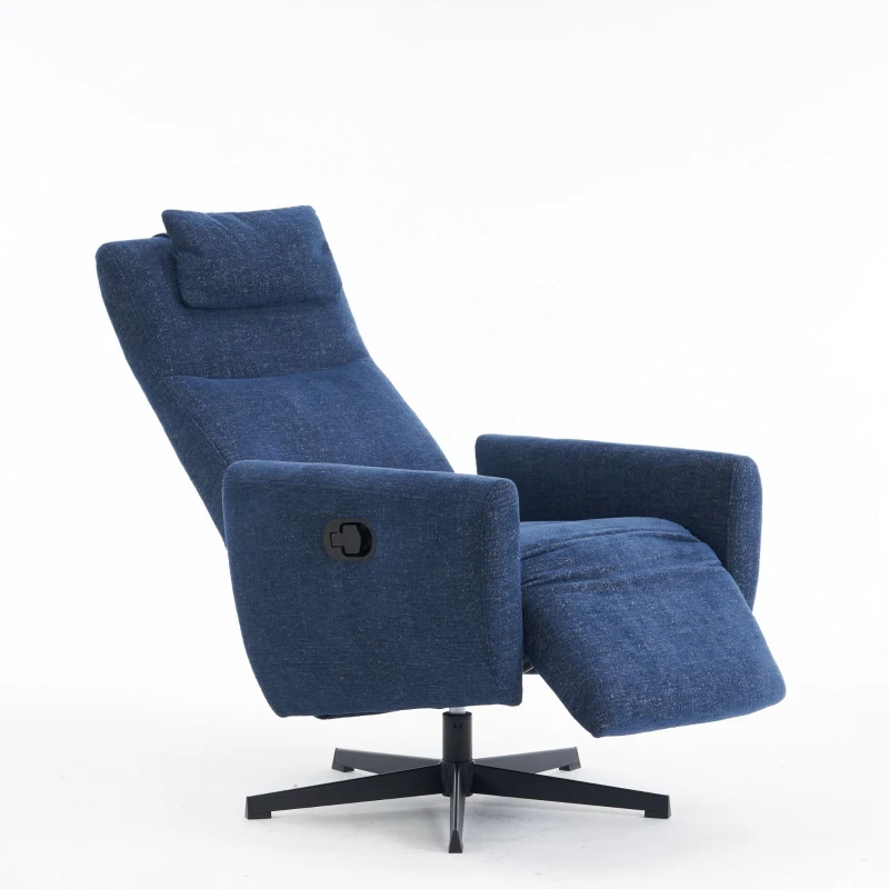Fauteuil relax confortable avec fonction d'inclinaison, avec socle pivotant et dossier réglable, 67x80,5x110 cm, Bleu