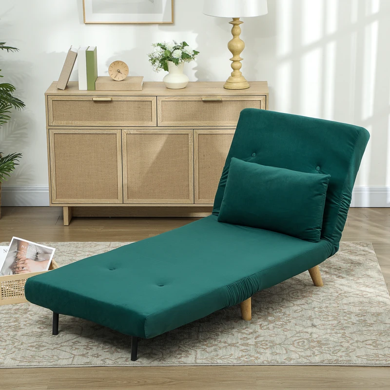 HOMCOM Opklapbare Stoel met Bedfunctie, Opvouwbare Relaxstoel in Fluweel Look, Verstelbare Rugleuning, tot 120 kg Belastbaar, Donkergroen(m-10)