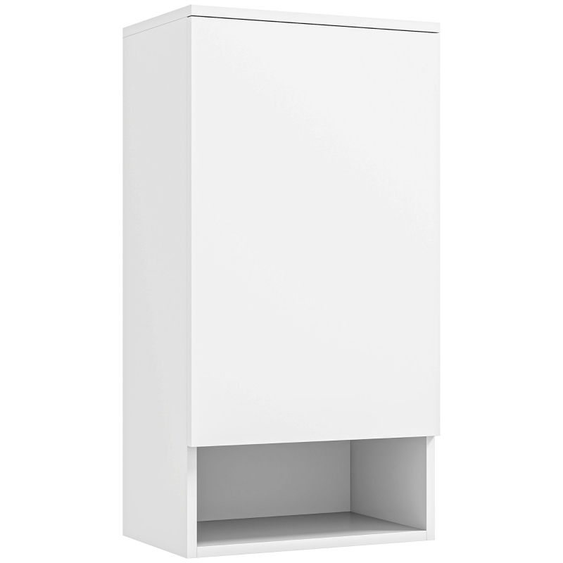 HOMCOM Wandmontierter Badezimmerschrank, Wandschrank für Badezimmer mit verstellbaren Ablagen, offenem Fach, Holz, Weiß