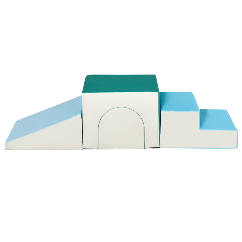 HOMCOM Bausteinset 4er-Set Schaumstoff Bausteine einfache Reinigung weiche Füllung Schaumstoffblöcke für 1-3 Jahre Kinder EPE Hellgrau+Blau+Grün 150 x 50 x 39 cm