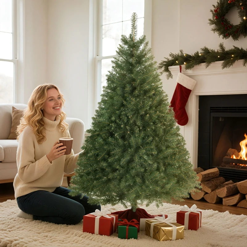 HOMCOM Kunstmatige Kerstboom, 150 cm, inklapbare takken, metalen standaard, veelzijdig, Groen