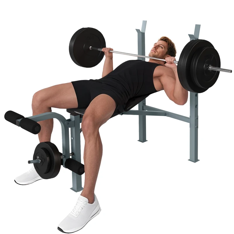 HOMCOM 4-Levels Adjustable Weight Bench Fitness Equipment with Barbell Rack-Black