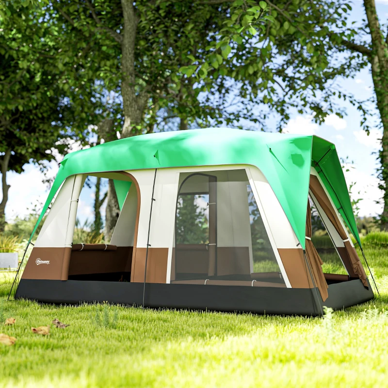 Outsunny Tenda da Campeggio 4 Posti a Tunnel Impermeabile con Finestre a Rete, in Poliestere, 490x305x225 cm, Verde