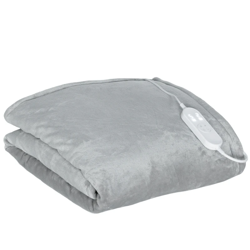 HOMCOM Coperta Riscaldante con 10 Livelli di Riscaldamento, Timer da 10 Ore, Protezione da Surriscaldamento e Display LED, 180 x 130 cm, Grigio