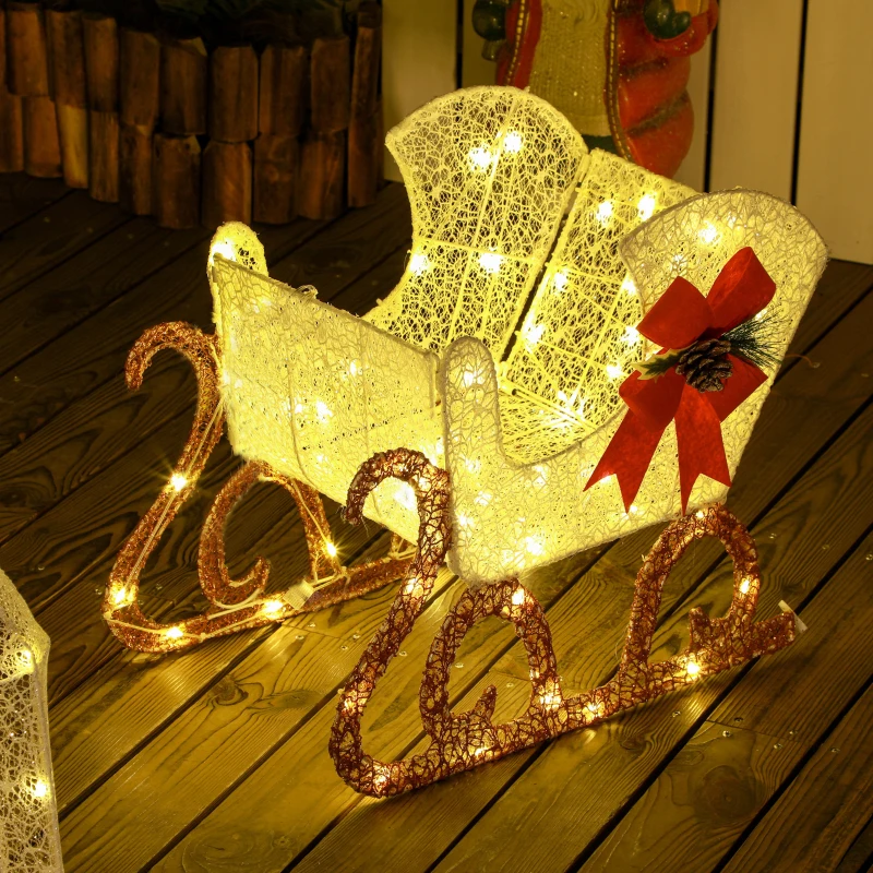 Outsunny Rena com Trenó Luminoso Decoração de Natal com 170 LED Branco Quente Iluminação Natalícia 50x29x42 cm Multicor