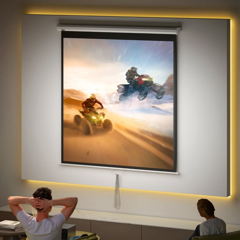 HOMCOM Ecran de Proiecție TV și Proiector de Cinema 4k, Fixare pe Perete sau Tavan, 149x149 cm, Alb