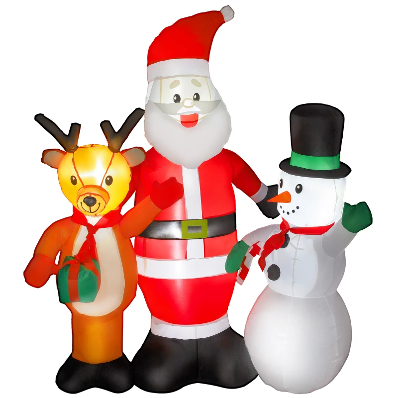 Outsunny Pai Natal Insuflável com Rena e Boneco de Neve Decoração de Natal Insuflável com Luzes LED 150x45x150 cm Multicor