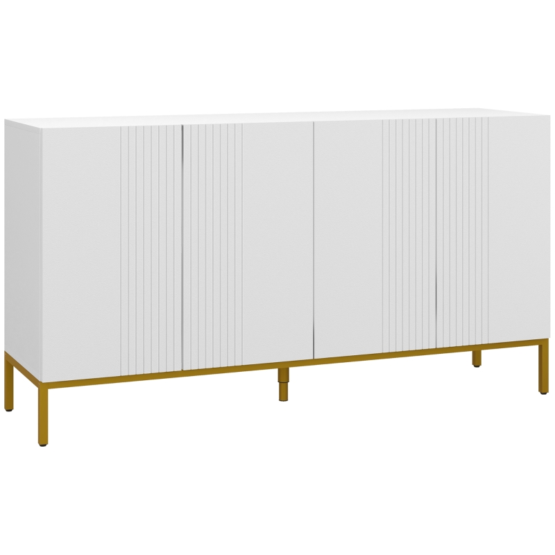 HOMCOM Bufet Modern cu 4 Uși și Rafturi Reglabile, Mobilier pentru Living cu Închidere Moale, 140x40x75 cm, Alb