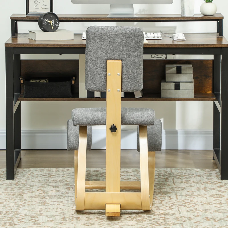 HOMCOM Cadeira Ergonómica de Joelhos com Encosto Almofadas Acolchoadas Estrutura de Madeira para Melhor Postura 51x84x93 cm Cinzento