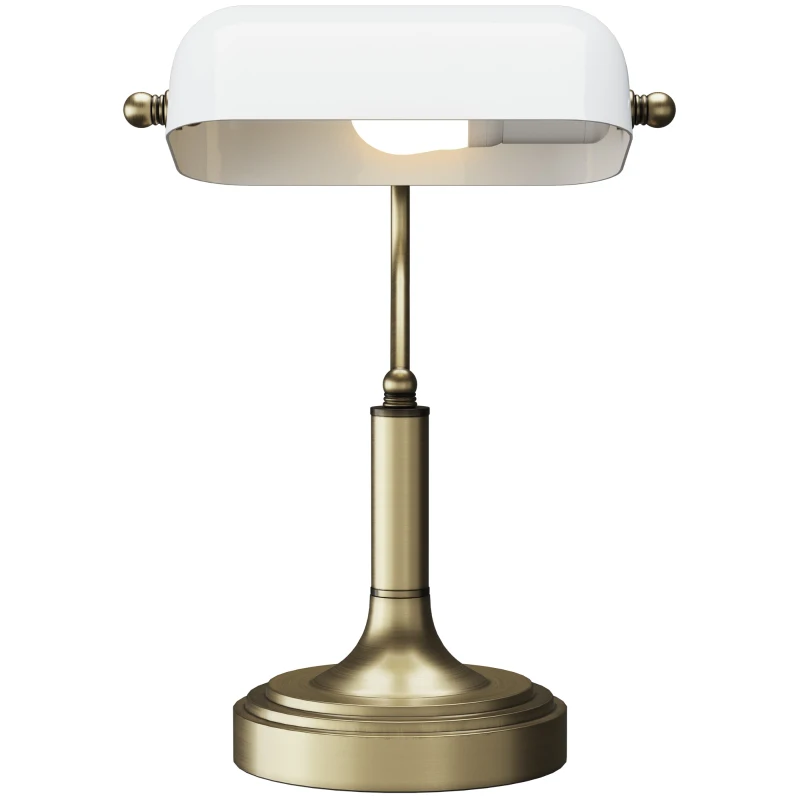 HOMCOM Lampe de Bureau Banquier avec Abat-Jour Ajustable Interrupteur Basculant pour Bureau Bibliothèque Blanc