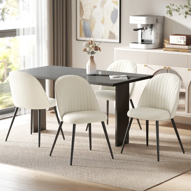 HOMCOM Conjunto de 4 Cadeiras de Sala de Jantar Modernas Cadeiras Estofadas em Veludo com Encosto Alto e Pés de Aço 50x52x83 cm Creme