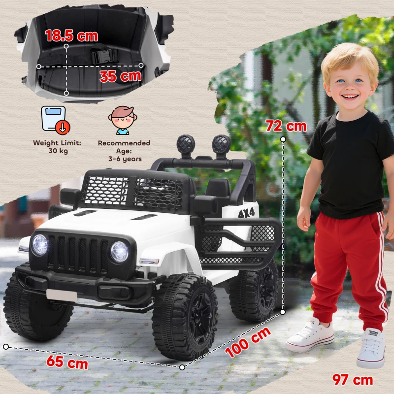 HOMCOM Masina Electrica pentru Copii Jeep Off-Road cu Telecomanda, 2 Viteze 3-5km/h, 100x65x72 cm, Alb(m-3)