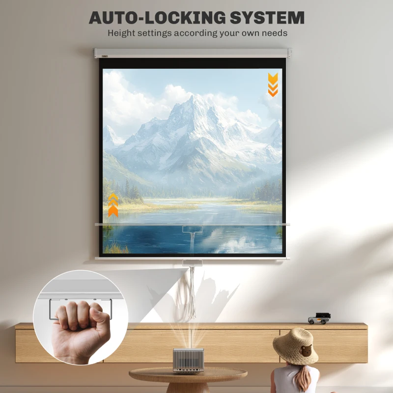 HOMCOM Ecran de Proiecție TV și Proiector de Cinema 4k, Fixare pe Perete sau Tavan, 149x149 cm, Alb