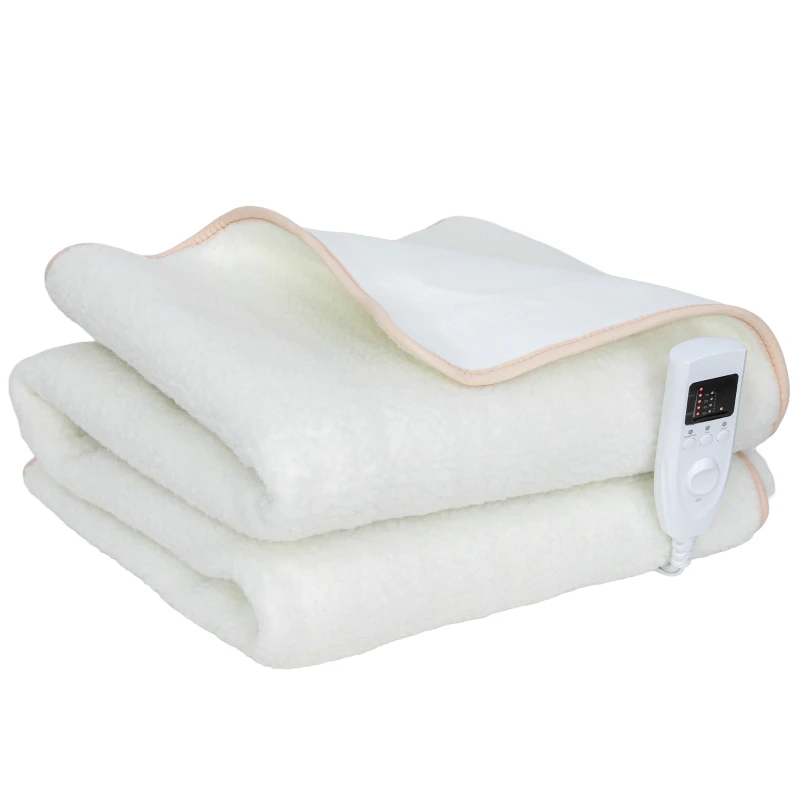 HOMCOM Coperta termica con controllo dual zone, con 5 livelli di calore, timer da 10 ore, protezione da surriscaldamento, 160 x 140 cm, Bianco