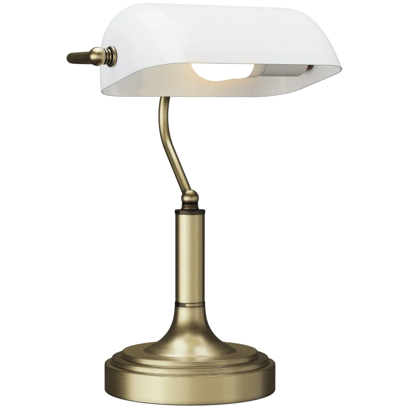 HOMCOM Lampe de Bureau Banquier avec Abat-Jour Ajustable Interrupteur Basculant pour Bureau Bibliothèque Blanc