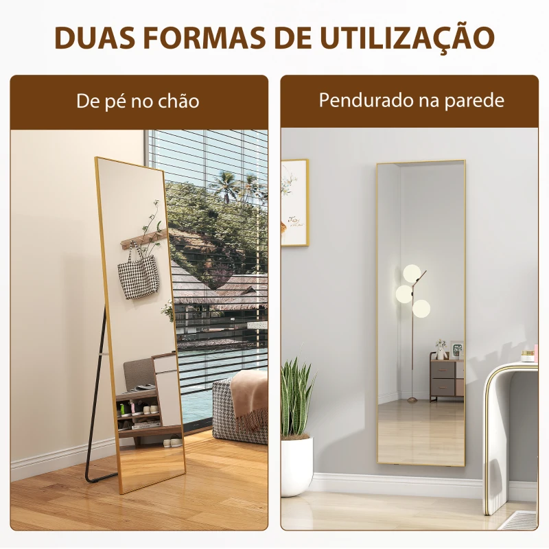 HOMCOM Espelho de Pé Espelho de Corpo Inteiro de Liga de Alumínio com 2 Formas de Utilização 50x161,5x2 cm Dourado