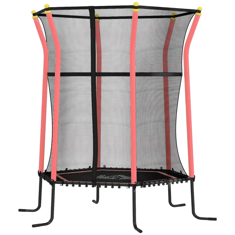 HOMCOM Trampoline pour enfant Ø 1,63 x 1,9 m filet de sécurité porte zippée 6 poteaux rembourrés inclus rouge noir