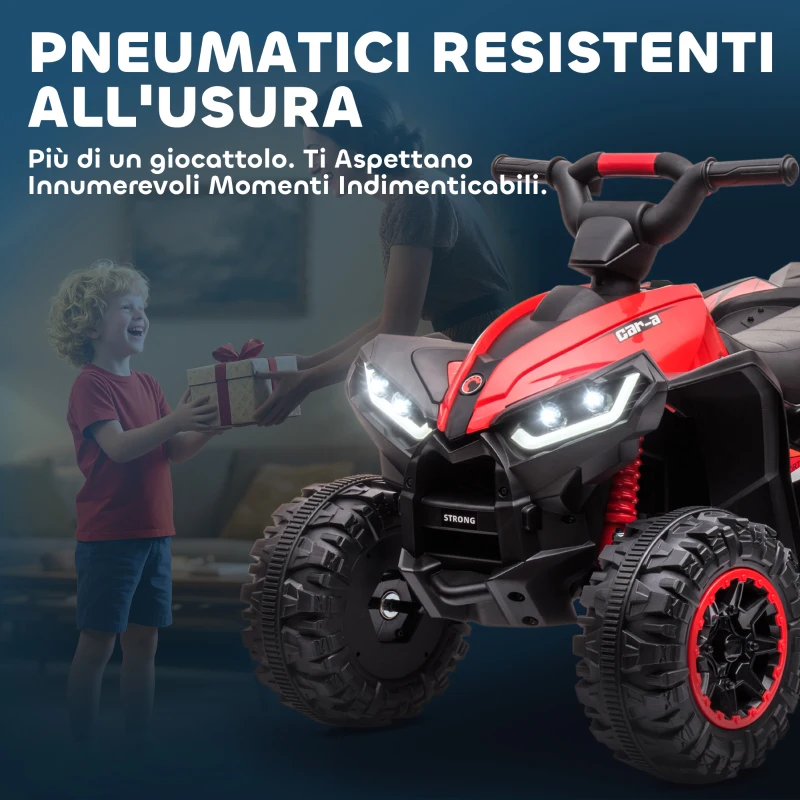 HOMCOM Quad Elettrico per Bambini 12V, 2 Velocità, Ruote Larghe con Clacson e Fari LED, Età 3-5 Anni, Rosso