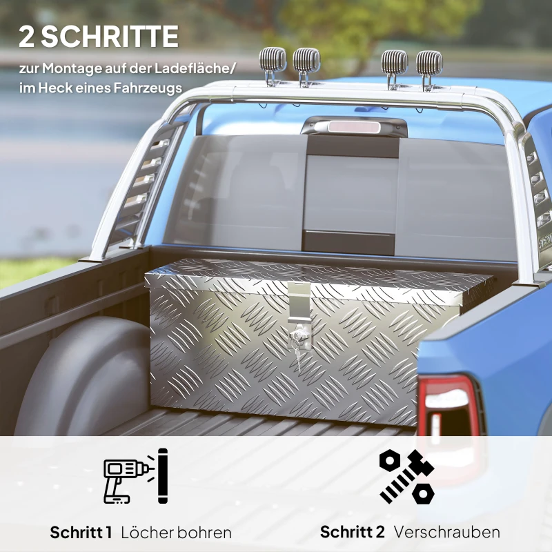 HOMCOM Gereedschapskist opbergbox van aluminium met slot en sleutels 50 x 15,5 x 20,5 cm