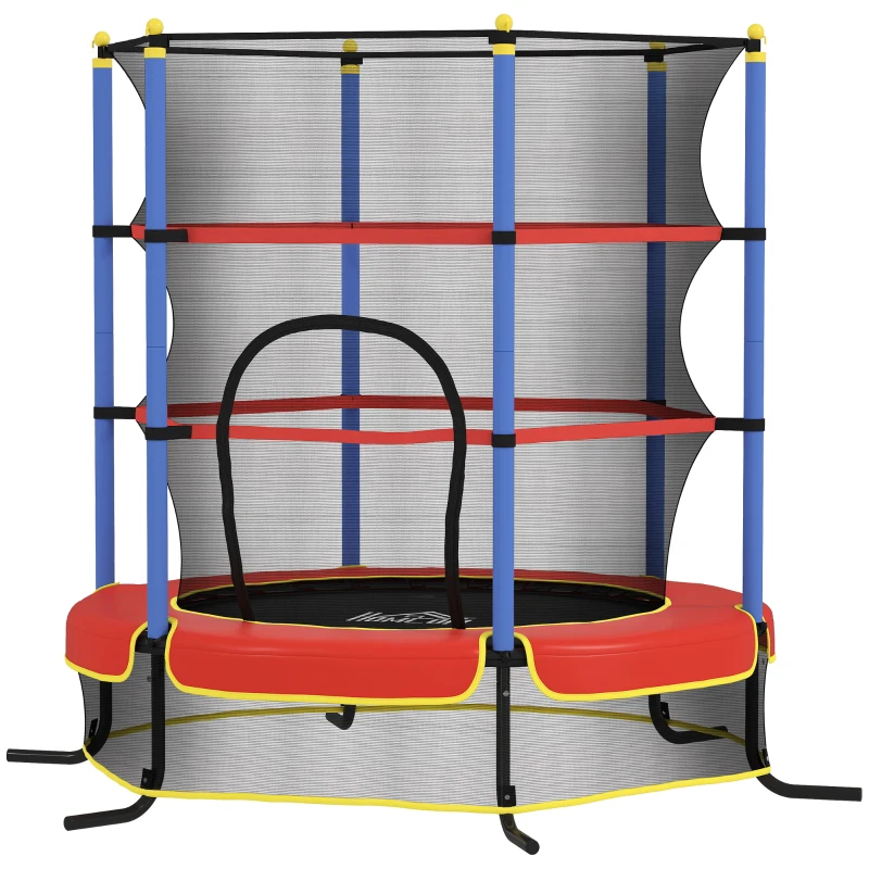 HOMCOM Trampoline Enfant Ø 1,75 × 1,90H m Filet de sécurité Porte zipée Couvre-Ressorts 6 poteaux rembourrés Noir Rouge Bleu
