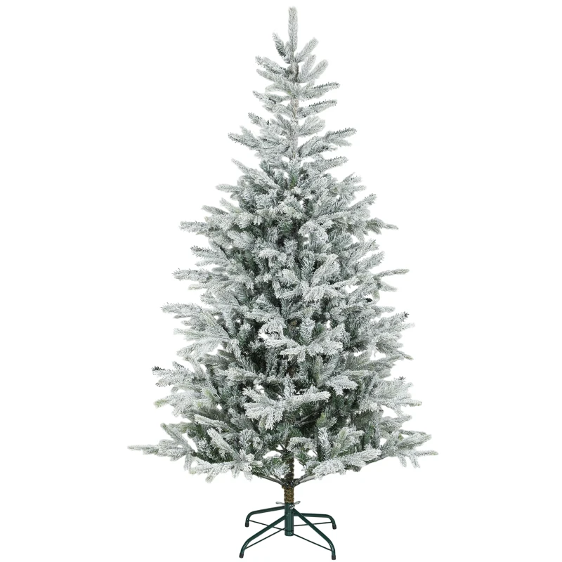 HOMCOM Árbol de Navidad Nevado 180 cm con 1207 Ramas Base Plegable Diseño por Secciones Fácil de Montar