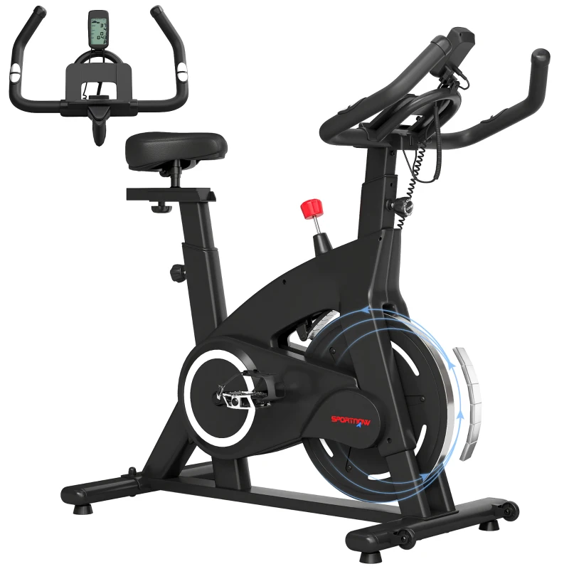 SPORTNOW Cyclette Magnetica con Volano 10 kg, Sedile e Manubrio Regolabili, Monitor LCD, Porta Tablet, Nero