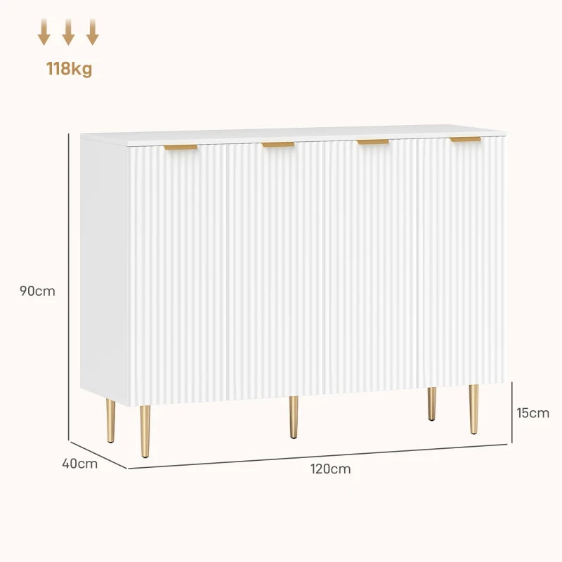 HOMCOM Buffet Schrank Küchenschrank mit 2 Doppeltüren und verstellbarem Regal 120 x 40 x 90 cm, weiß