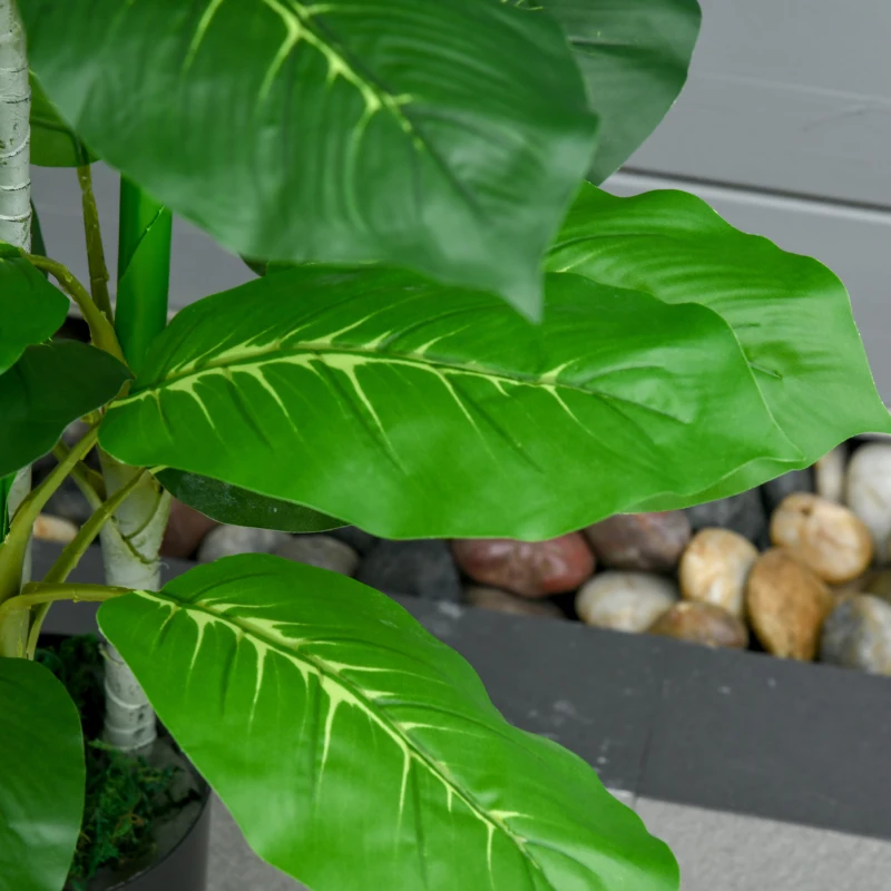 HOMCOM Plantă Artificială cu 33 de Frunze pentru Uz Interior și Exterior cu Ghiveci, Plantă Falsă în PEVA, PE și Ciment, 95 cm, Verde(m-7)