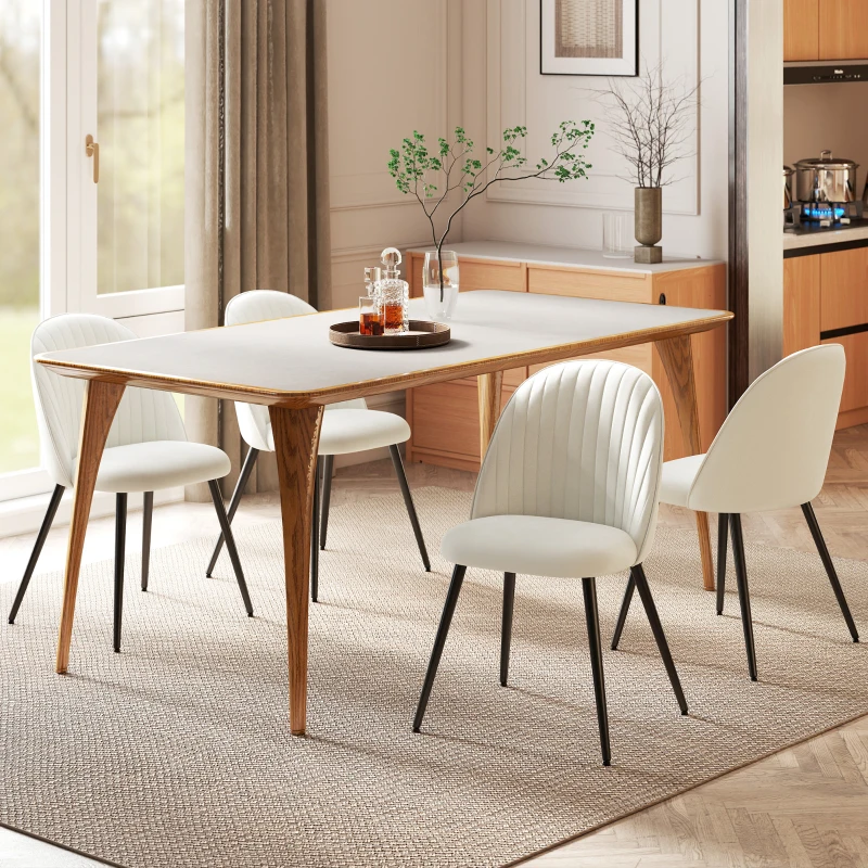 HOMCOM Conjunto de 4 Cadeiras de Sala de Jantar Modernas Cadeiras Estofadas em Veludo com Encosto Alto e Pés de Aço 50x52x83 cm Creme