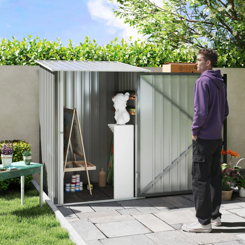 Outsunny Casetta da Giardino Porta Attrezzi in Acciaio Galvanizzato e Porta, 100x103x160cm, Grigio