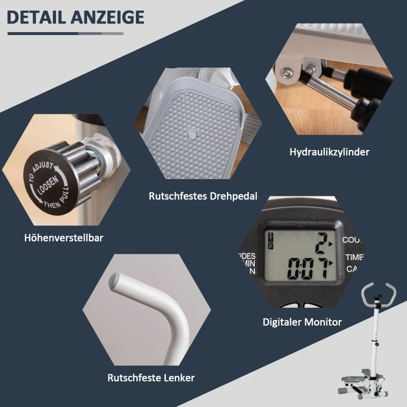 HOMCOM Stepper hometrainer voor thuis met LCD-scherm, instelbare snelheid, Metaal ABS, 55 x 53 x 118-128 cm