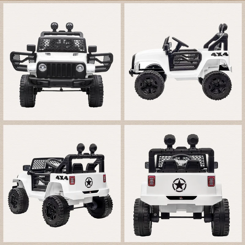 HOMCOM Masina Electrica pentru Copii Jeep Off-Road cu Telecomanda, 2 Viteze 3-5km/h, 100x65x72 cm, Alb(m-8)