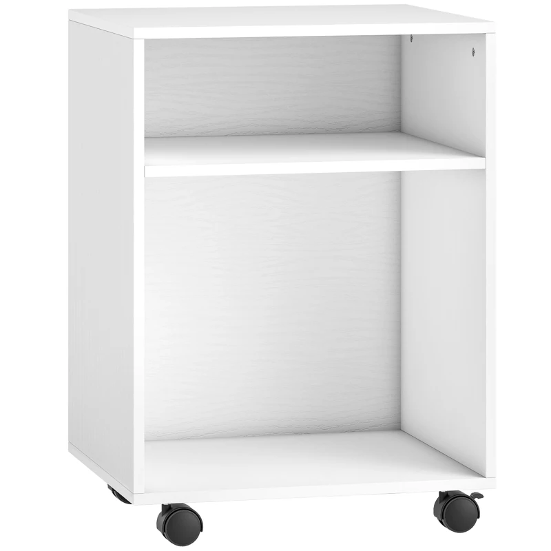 HOMCOM Druckerwagen mit Rollen und 2 offenen Regalen aus Holz, 40x35x55,5 cm, Weiß