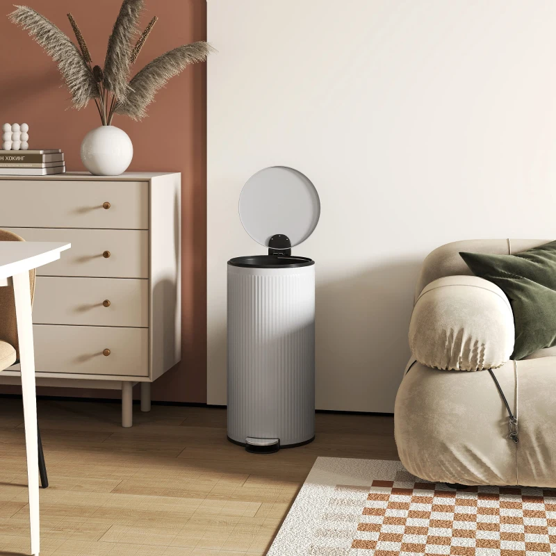 HOMCOM Cubo de Basura de Cocina 30L, Papelera con Pedal y Cubo Interior Extraíble, Tapa de Cierre Suave, 36x30x60,5cm, Gris