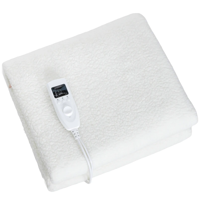 HOMCOM Couverture chauffante avec contrôle double zones 160 x 140 cm lavable en machine avec 5 niveaux de chauffage, minuterie 10 heures, protection contre la surchauffe