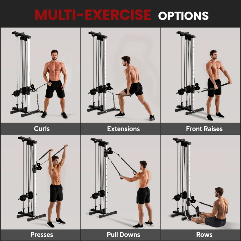 SPORTNOW Wall Mount Cable Machine, 15 Positions Adjustable Cable Crossover Machine Dual Pulley System for Home Gym