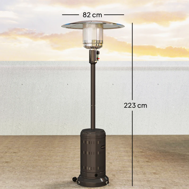 Outsunny Riscaldatore per esterni terrazza a gas, portatile, 11 KW, con livelli di calore regolabili 82x82x223cm Nero