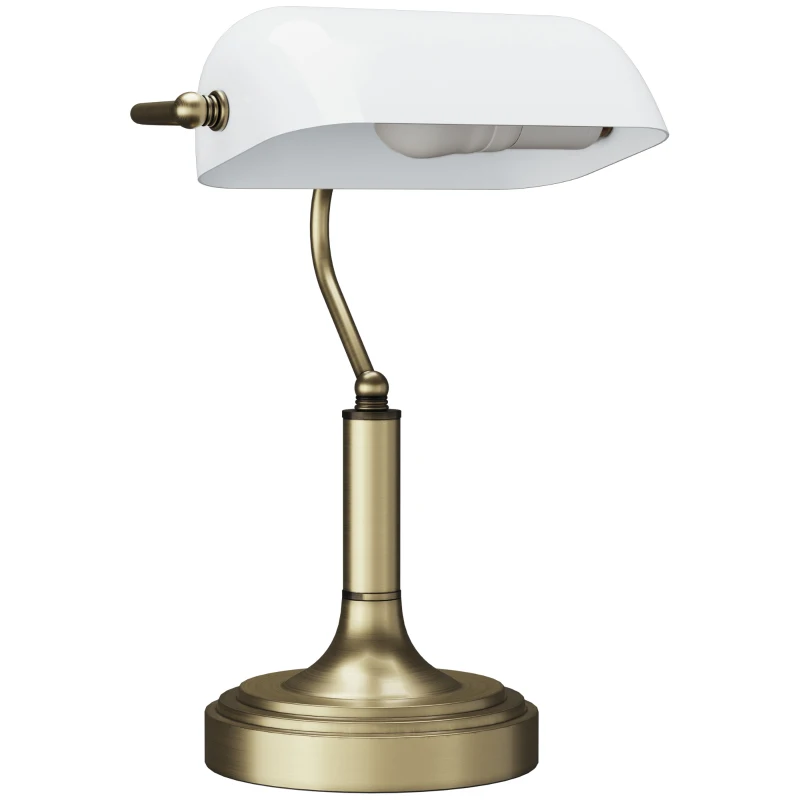 HOMCOM Lámpara de Escritorio Banquero con Pantalla Ajustable Interruptor Basculante para Oficina Biblioteca Blanco