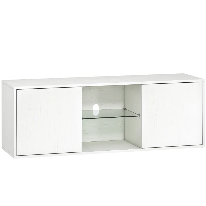 HOMCOM Mobile Porta TV fino a 55" Sospeso o a Terra, Ante Soft Close, Foro Passacavi e Ripiano in Vetro, Bianco