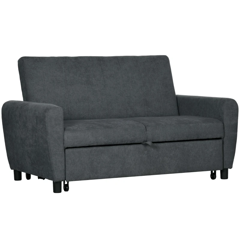 HOMCOM Canapea Pat cu 2 Locuri și 2 perne, Canapea Pat cu Spătar Reglabil pe 3 Nivele, 148x87x88 cm, Gri(m-11)