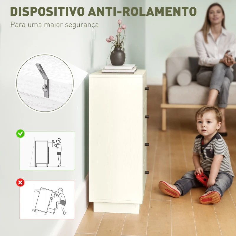 HOMCOM Cómoda de 4 Gavetas Cómoda para Dormitório Moderna Cómoda Estreita para Sala de Estar Corredor 47x29x75 cm Branco