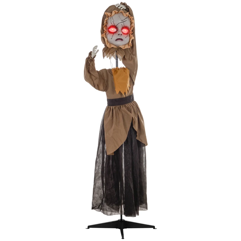 HOMCOM Grusel-Puppe Halloween-Dekoration, beweglicher Kopf, rote Augen, Batteriebetrieb(m-10)