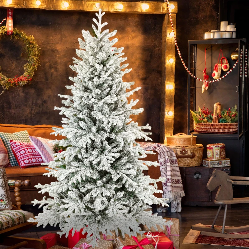 HOMCOM Artificial Christmas Tree, 180cm Xmas Tree with Snow, 1815 Branches, Foldable Metal Stand