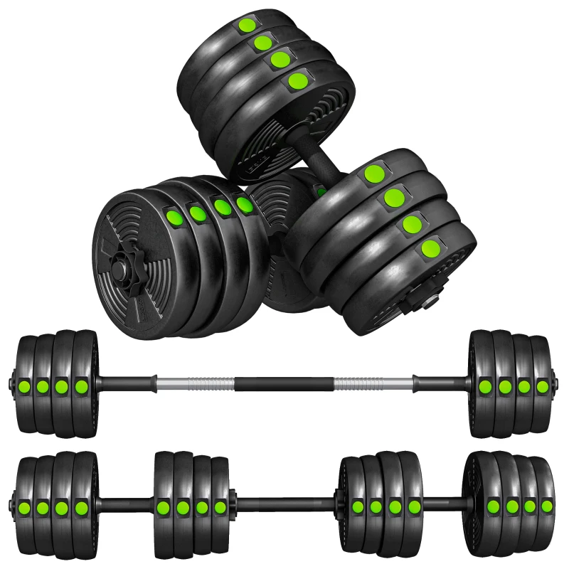 SPORTNOW 2-in-1 Hantel-Set, Lang- & Kurzhantel, 30 kg, rutschfest, bodenschonend, Schwarz/Grün