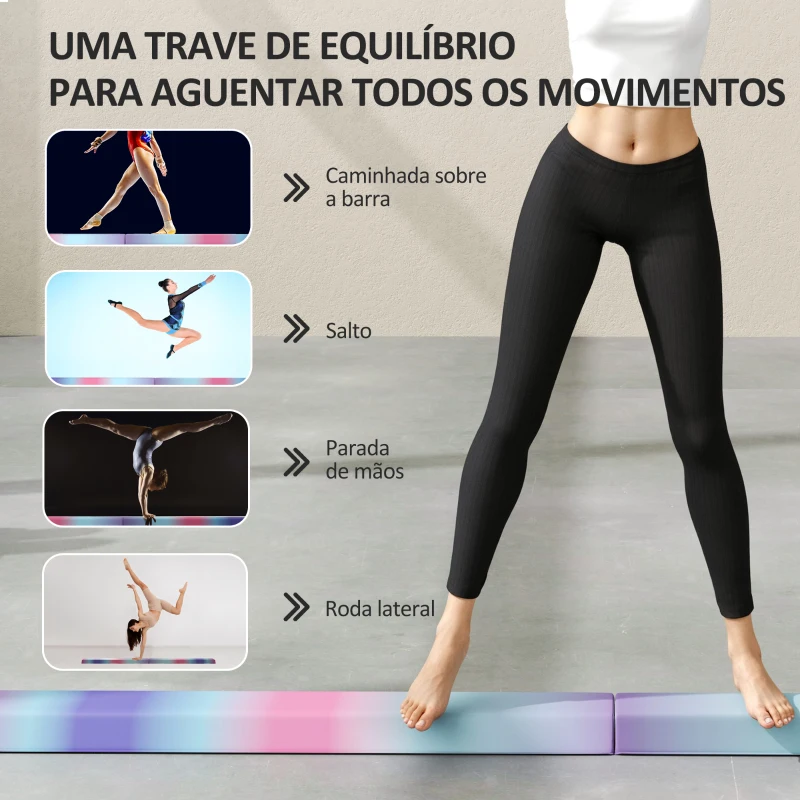 SPORTNOW Barra de Equilíbrio de Ginástica Dobrável 236 cm com Base Antiderrapante Viga de Equilíbrio para Treino em Casa Multicor