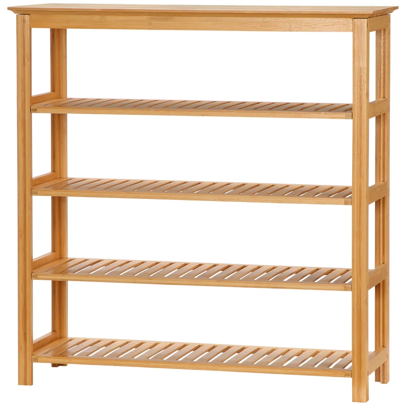 HOMCOM Étagère à chaussures à 5 niveaux, porte-chaussures en bambou avec 4 étagères à lattes, 80x29x82cm, effet bois naturel