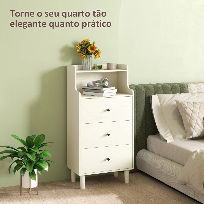 HOMCOM Cómoda com 3 Gavetas Cómoda de Quarto Estreita com Prateleiras Abertas Anti-Tombo Gaveteiro Alto 47x29x95 cm Branco Acinzentado